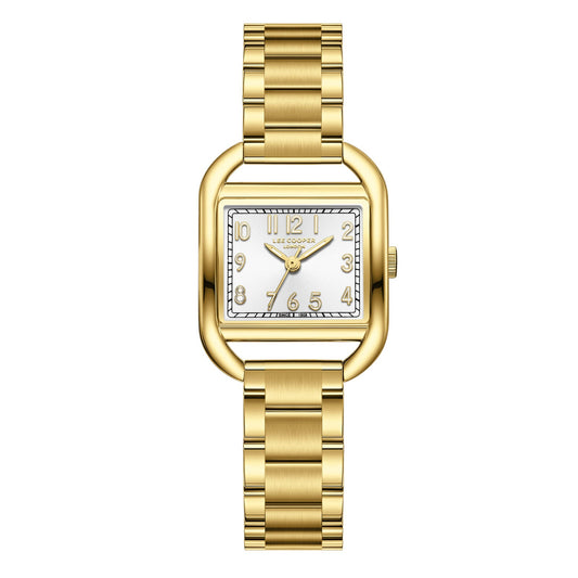 Lee Cooper square gold watch with silver dial and matching gold bracelet
