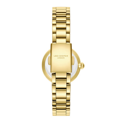 Lee Cooper watch caseback showing gold-tone case and link bracelet