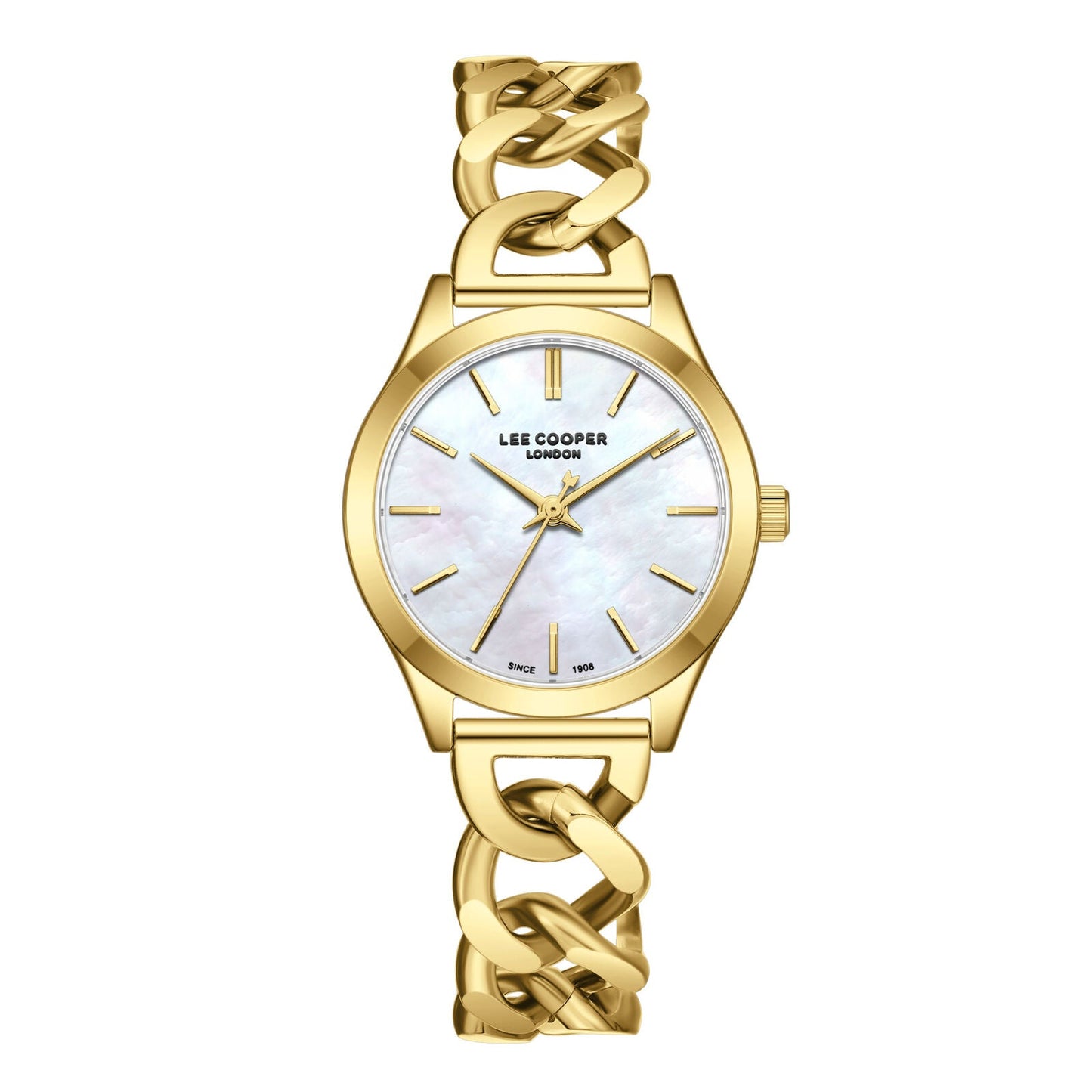 Lee Cooper Classic white mother-of-pearl dial gold-tone watch with twisted link bracelet