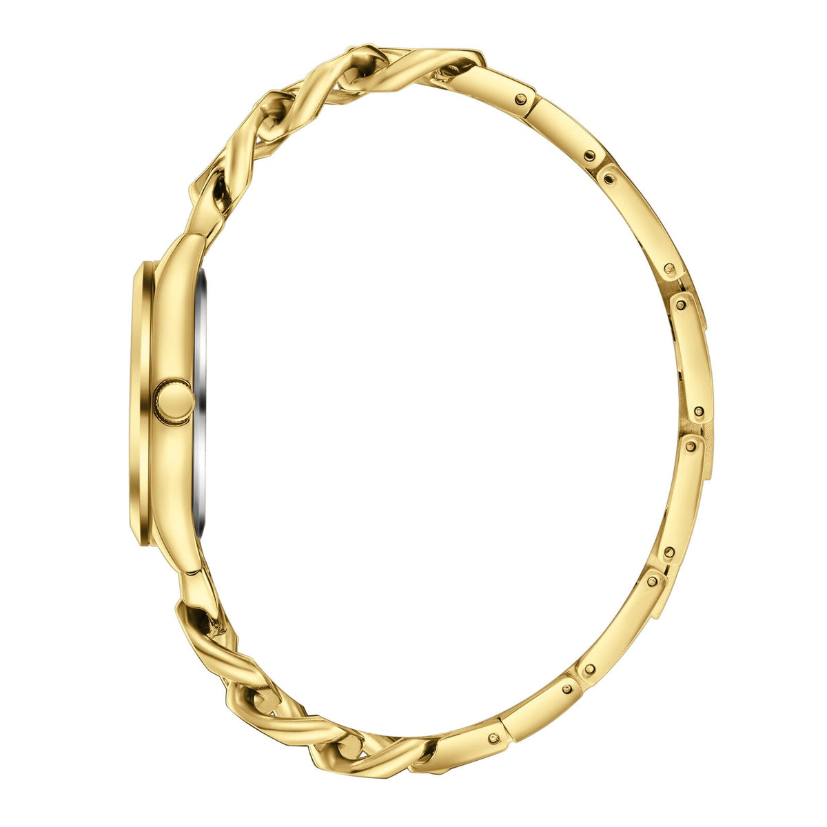 Lee Cooper Classic watch side view displaying gold case profile and twisted bracelet links