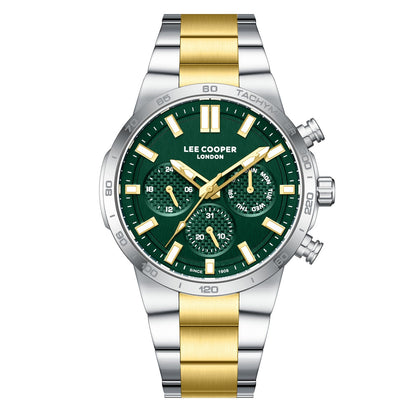 Lee Cooper LC08293.270 chronograph watch with green dial and two-tone bracelet