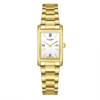 Lee Cooper square gold watch with silver dial and Roman numeral markers