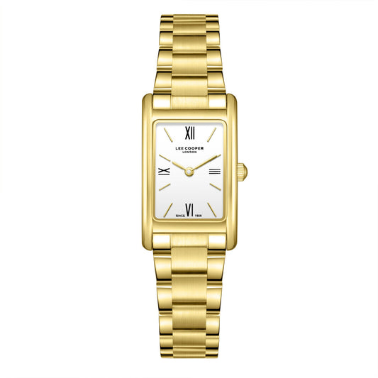 Lee Cooper square gold watch with silver dial and Roman numeral markers