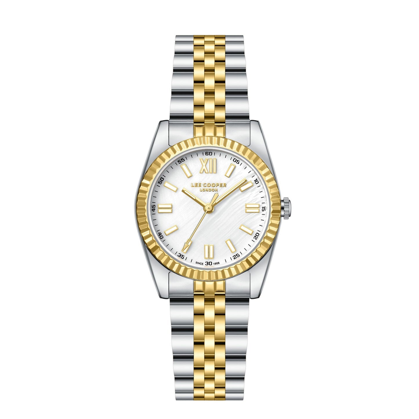 Lee Cooper LC08303 white dial two-tone steel and gold watch with Roman numerals