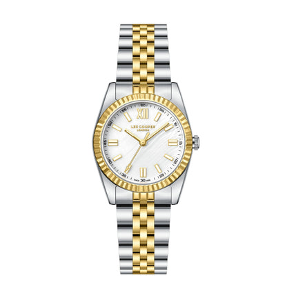 Lee Cooper LC08303 white dial two-tone steel and gold watch with Roman numerals