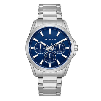 Lee Cooper Malo multifunction chronograph watch with blue dial and silver stainless steel case