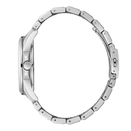 Side profile of Lee Cooper Malo watch showing silver stainless steel case and bracelet
