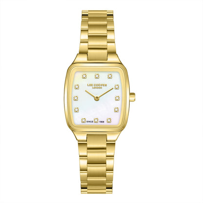 Lee Cooper Malo gold watch with white mother-of-pearl dial and crystal markers