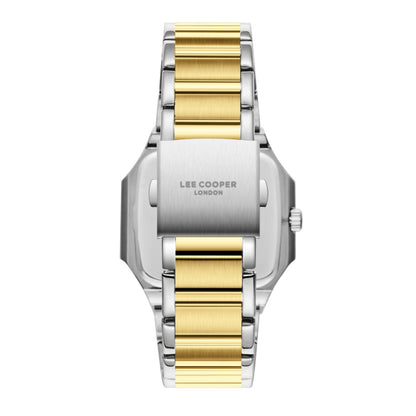 Lee Cooper Maxime watch caseback showing engraved brand text and two-tone bracelet design