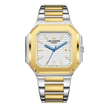 Lee Cooper Maxime square case silver dial two-tone gold and silver watch with blue hands