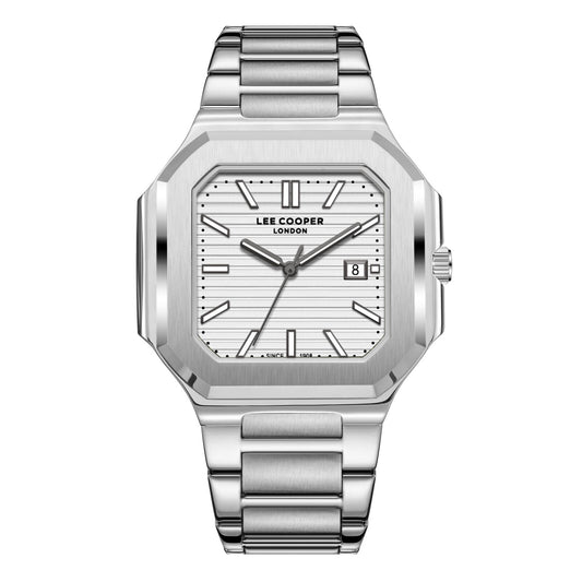 Lee Cooper Maxime square case all silver watch with silver dial and date window