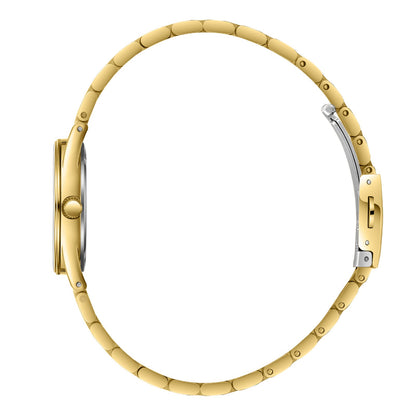 Lee Cooper Nayla gold bracelet and case back detail showing clasp and strap links