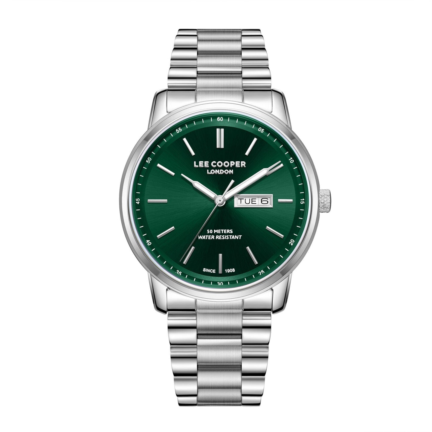 Lee Cooper Urian silver watch with green dial and day-date window