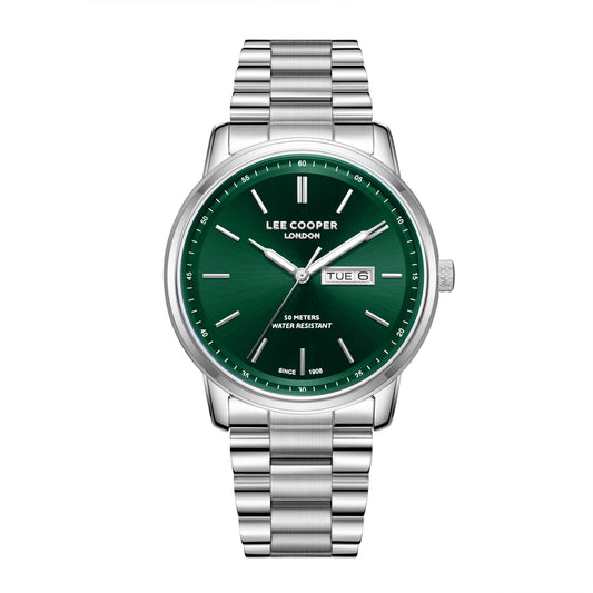 Lee Cooper Urian silver watch with green dial and day-date window