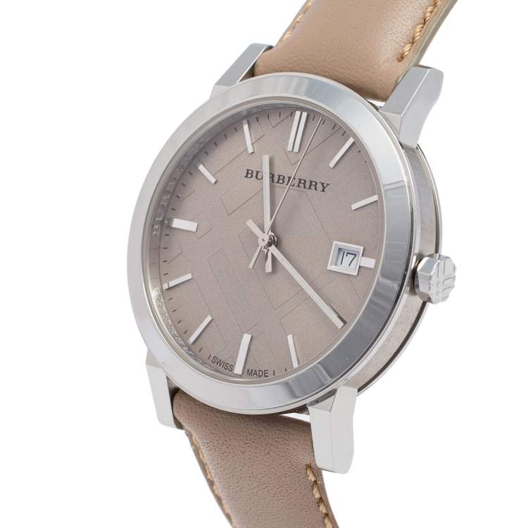 Burberry Large Check Tan Leather Strap Men's Watch BU9010