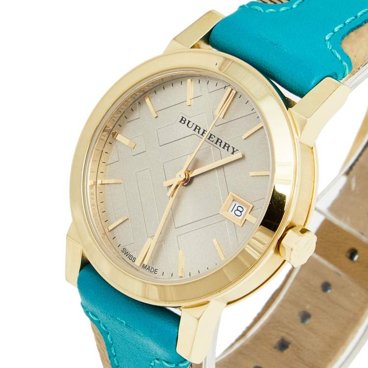 Burberry Turquoise Leather Nova Check 38mm Women's Watch BU9018