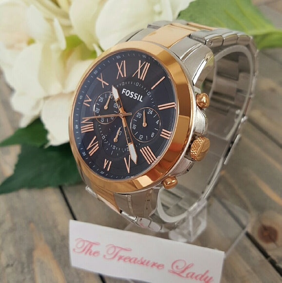 Fossil Grant Chronograph Blue Dial Two-tone Men's Watch FS5024