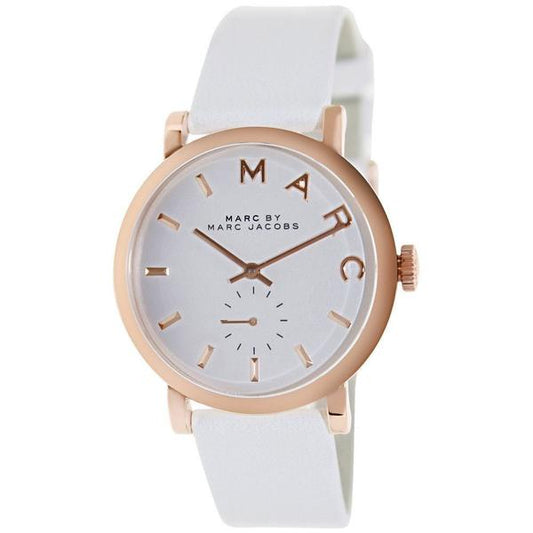 Marc By Marc Jacobs Baker White Leather Gold Rose Tone Watch MBM1283