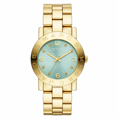 Marc by Marc Jacobs Amy watch with light blue dial, gold-tone case and bracelet