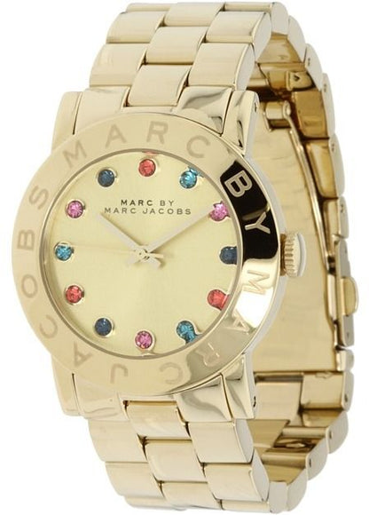 Marc by Marc Jacobs Blade watch with gold-tone link bracelet and colorful dial detail