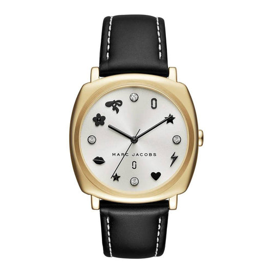 Marc Jacobs Mandy white dial watch with gold-tone case and black leather strap