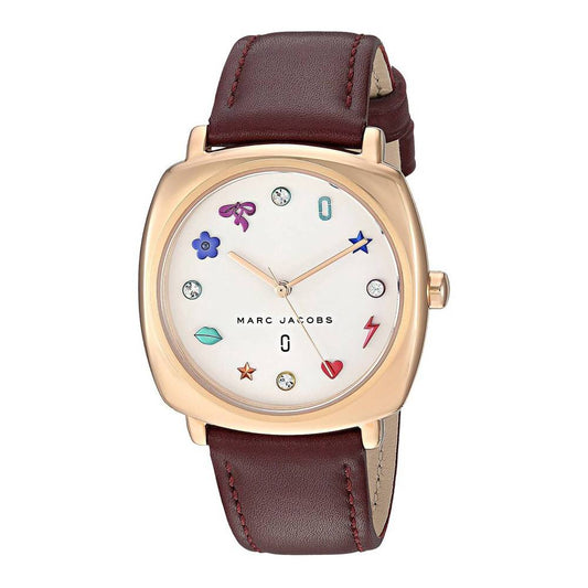 Marc Jacobs Mandy White Dial Brown Leather Rose Gold Watch MJ1598