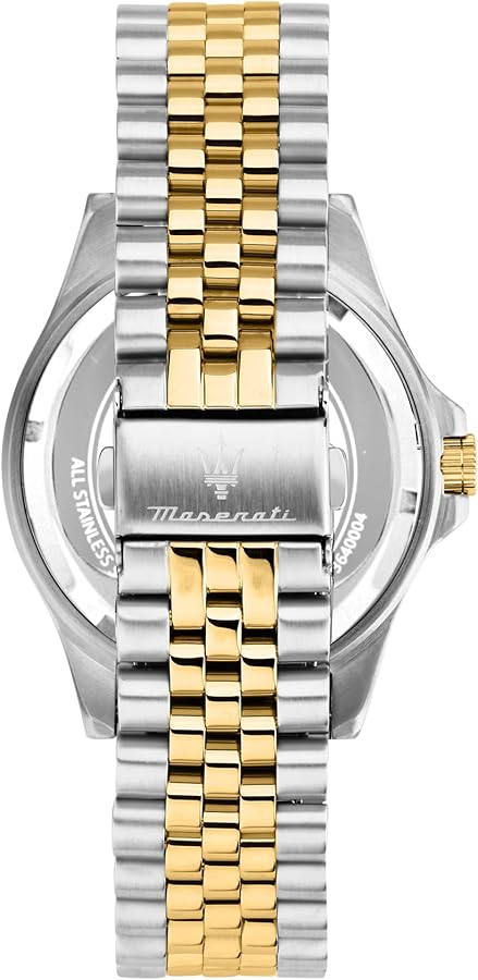 Maserati Sfida caseback showing two-tone stainless steel bracelet