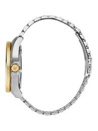 Side view of Maserati Sfida watch showing gold and silver bracelet links