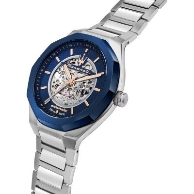 Maserati Stile Skeleton Automatic Silver Dial Two Tone Rose Gold and Silver Stainless Steel Men’s Watch R8823142004