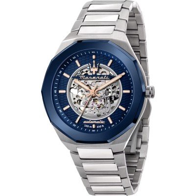 Maserati Stile Skeleton Automatic Silver Dial Two Tone Rose Gold and Silver Stainless Steel Men’s Watch R8823142004