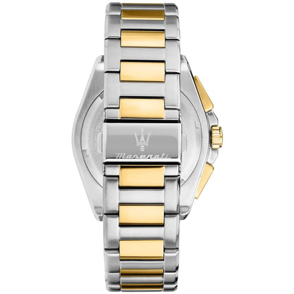 Maserati Velocità R8873652003 watch caseback showing two-tone stainless steel bracelet design