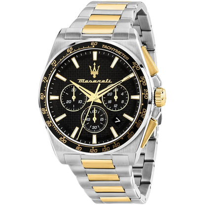 Maserati Velocità R8873652003 two-tone chronograph watch with black dial and gold accents