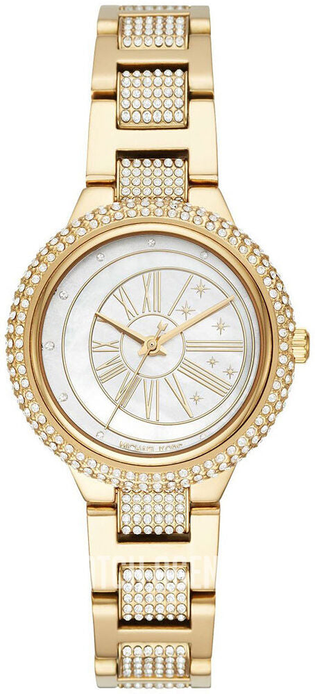 Brand New MK6567 Mini ANIG Pave Gold Tone White Dial Women's Watch