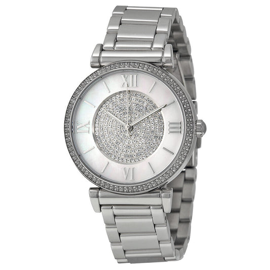 Michael Kors Caitlin MK3355 silver-tone watch with crystal pave dial and crystal-set bezel
