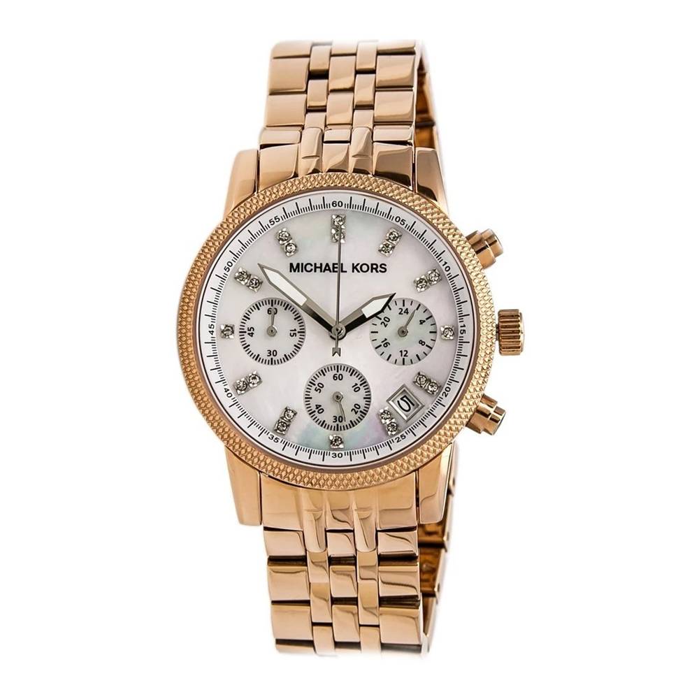 Michael Kors Damen Chronograph White MOP Dial Rose Gold Women's Watch - MK5026