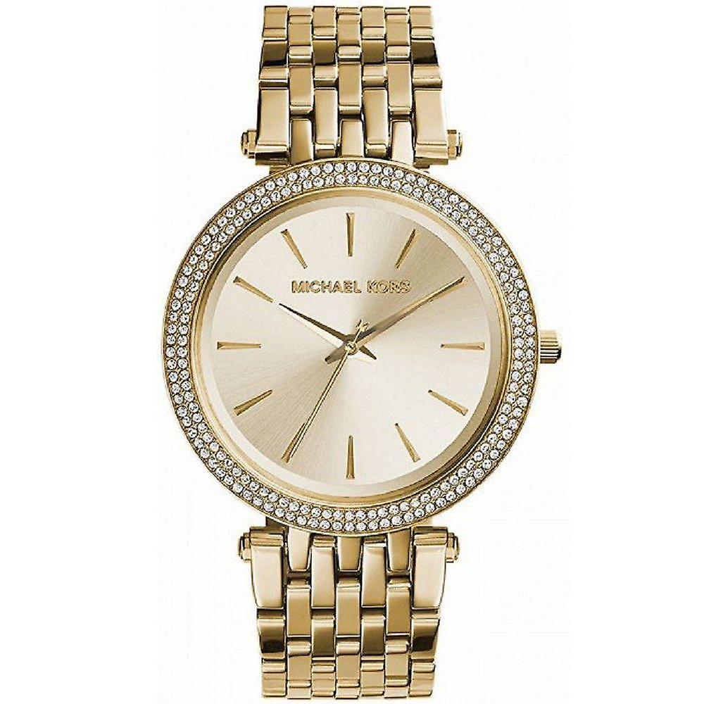 Michael Kors Darci all-gold ladies watch with crystal-paved bezel and champagne dial