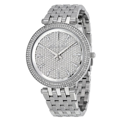 Michael Kors Darci silver-tone watch with crystal pave dial and diamond-set bezel