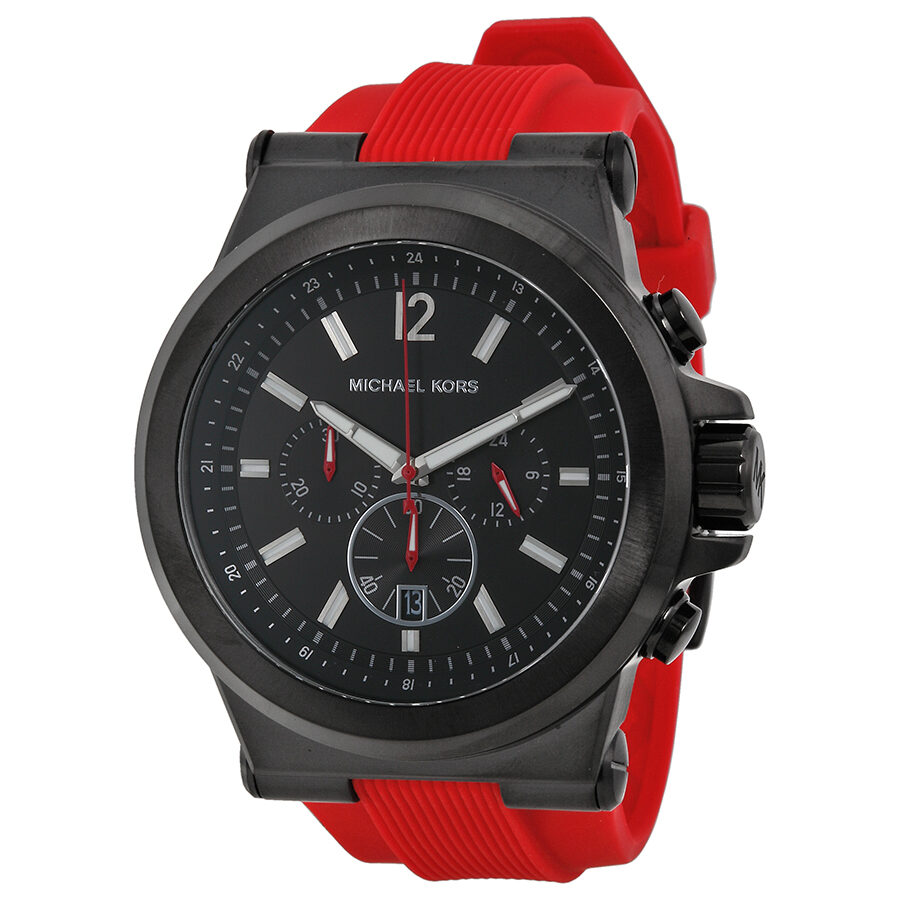 Michael Kors Dylan Chronograph Black Dial Red Silicone Men's Watch MK8382