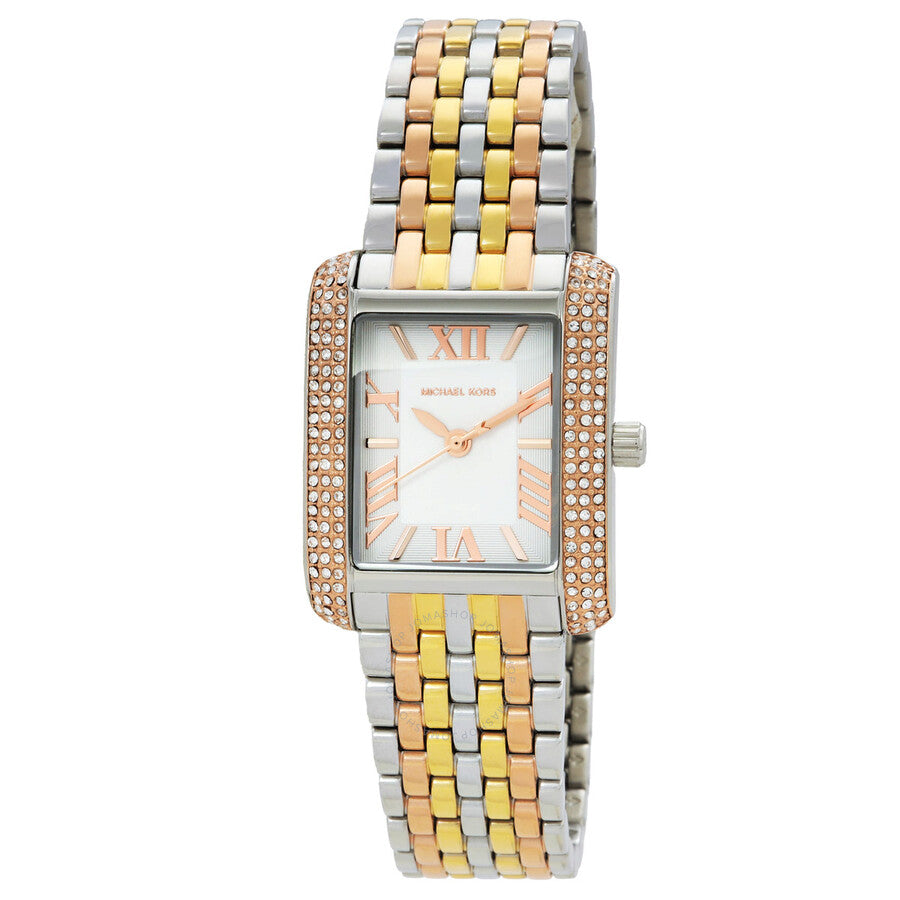 Michael Kors Emery Tri-Tone Quartz Crystal White Dial Ladies Watch MK4744