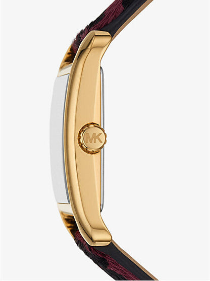 Michael Kors Monroe Gold-Tone and Leopard Print Calf Hair in Plum Women's Watch - MKO1116