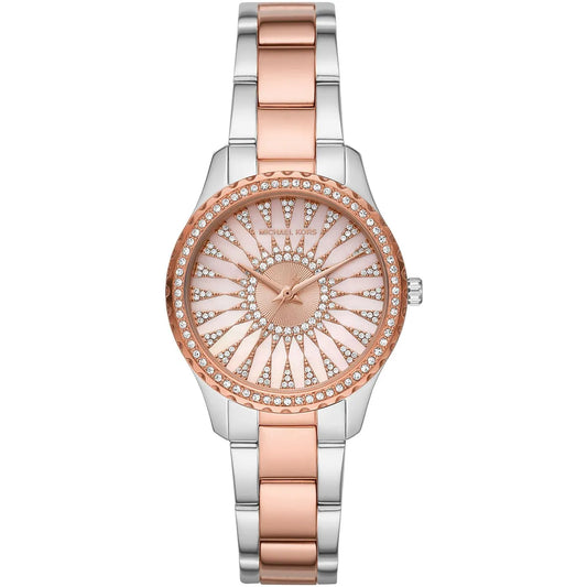Michael Kors Layton Three Hand Pink Dial Two Tone Steel Strap Watch For Women - MK6894