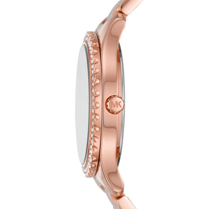 Michael Kors Layton Three Hand Red Dial Rose Gold Steel Strap Watch For Women - MK6893