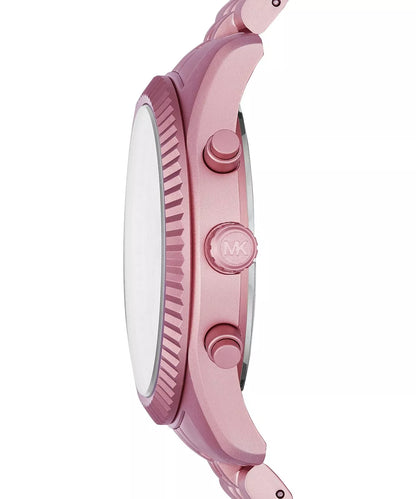 Michael Kors Lexington Chronograph pink aluminum case and bracelet shown from side profile