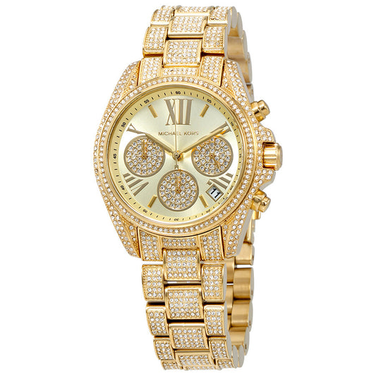 Michael Kors Mini Bradshaw Gold Dial Crystal Pave Ladies Watch MK6494