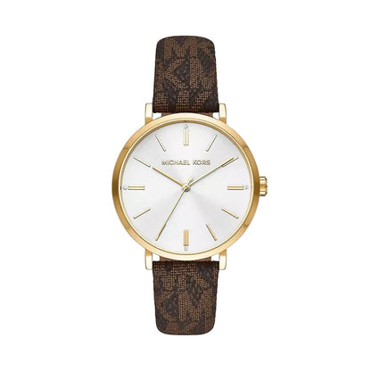 Michael Kors Addyson Three-Hand Gold Brown Genuine Leather Women's Watch - MK2945