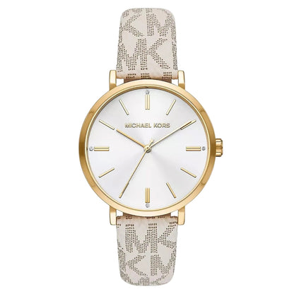 Michael Kors Addyson Silver Dial Beige Genuine Leather Women's Watch - MK2946