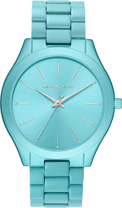 Michael Kors Slim Runway aqua women's watch with matching turquoise bracelet band