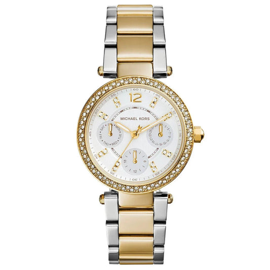 Michael Kors Mini Parker White Glitz Dial Two Tone Women's Watch - MK6055