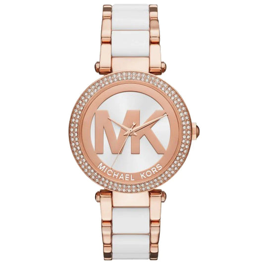 Michael Kors Parker Rose Gold-Tone and White Acetate Watch - MK6365