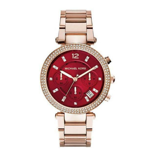 Michael Kors Parker Chronograph Red Dial Gold Ladies Watch MK6106
